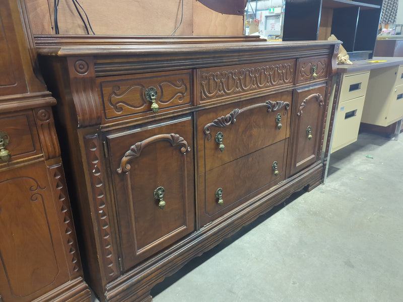 Antique Wooden Sideboard with Ornate Carved Details