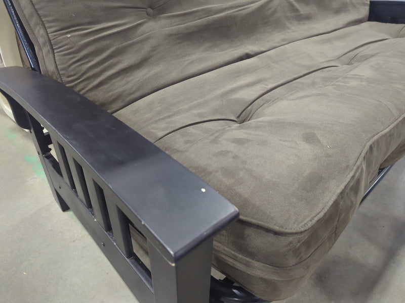 Black Metal Framed Futon with Brown Mattress