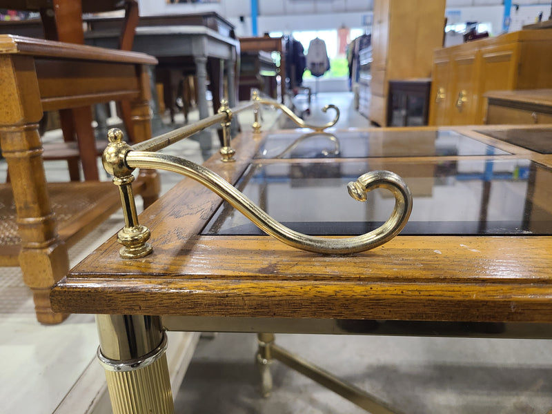Vintage-Style Glass Top Side Table with Brass Accents