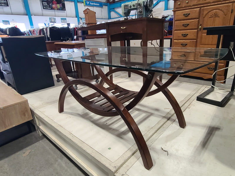 Mid-Century Modern Sculptural Glass Top Coffee Table