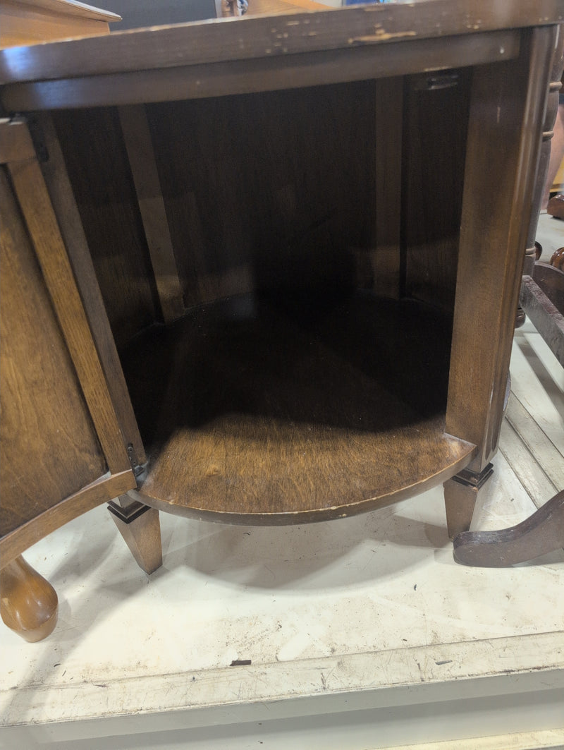 Wooden Circular Side Table with Large Storage Compartment