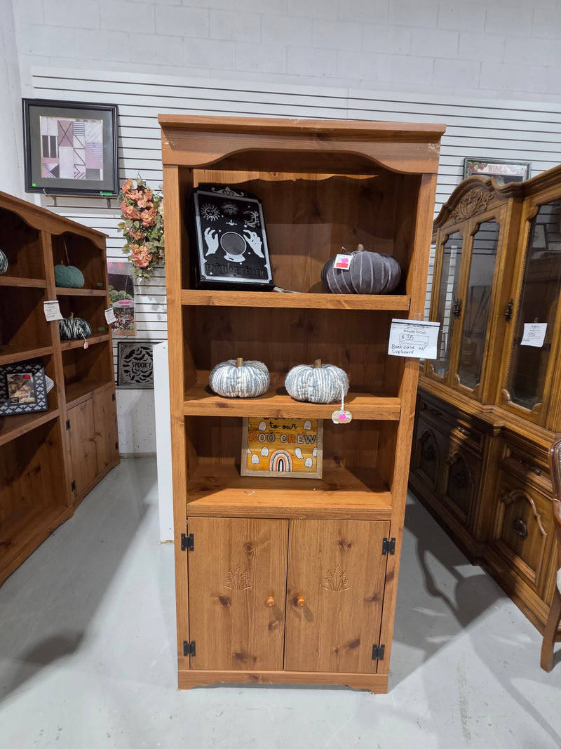 Rustic Bookcase Hutch with Lower Storage Cabinet