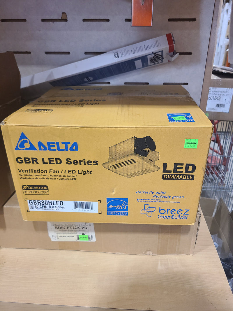 Delta Breez GreenBuilder 80 CFM Quiet Bathroom Ventilation Fan with Dimmable LED Light