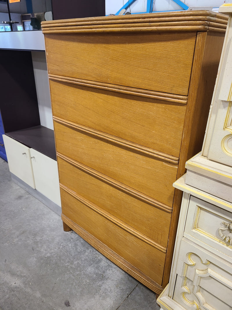 Mid-Century Modern 5-Drawer Wooden Tallboy Dresser / Chest of Drawers