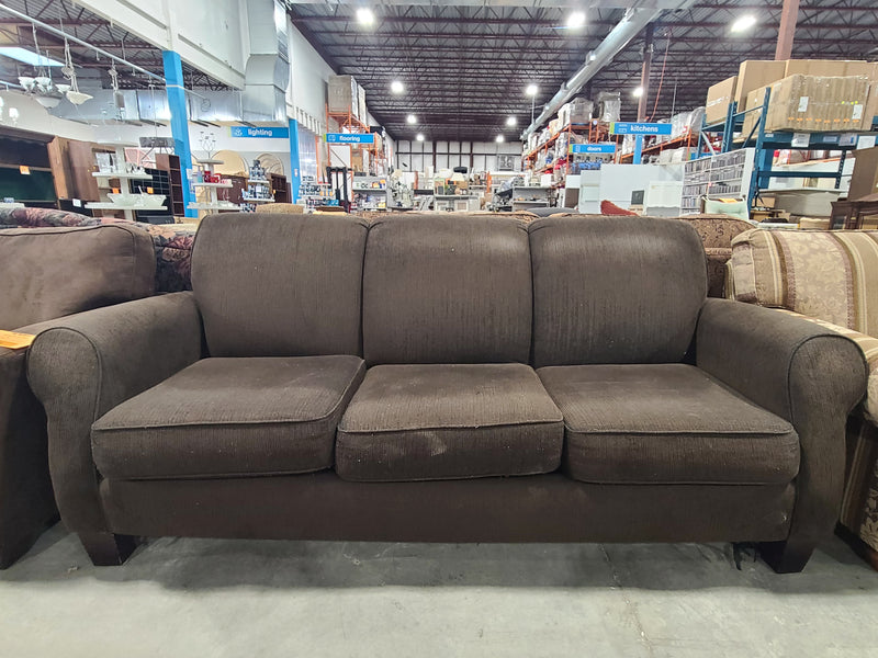 Dark Brown Textured Corduroy-Style 3-Cushion Sofa