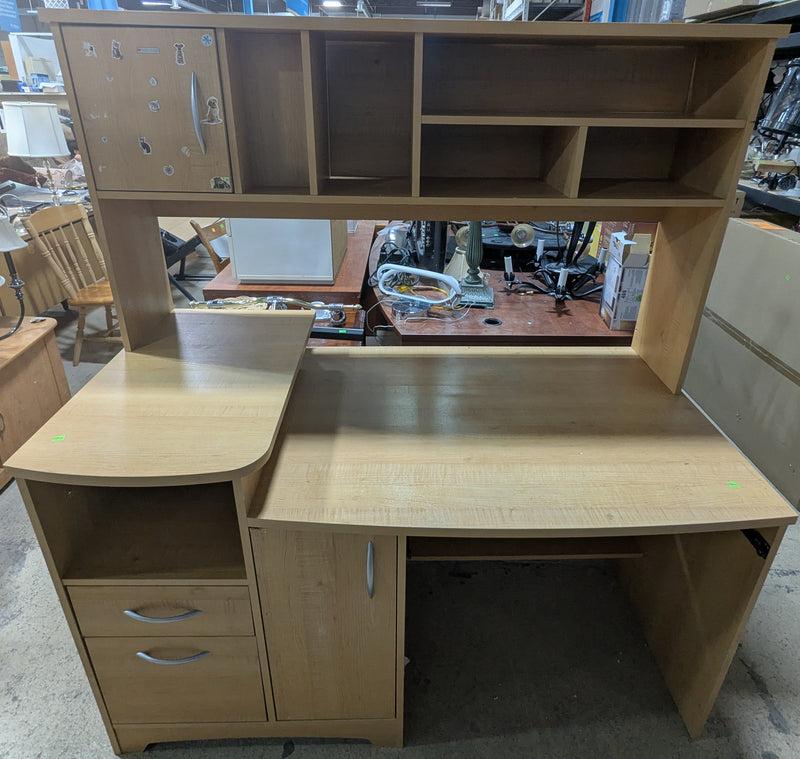 Beige Hutch-Style Computer Desk