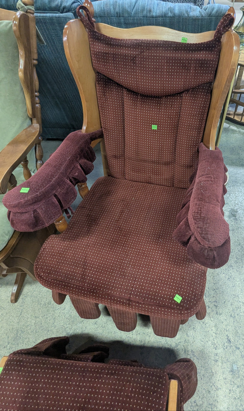 Antique Upholstered Red Rocking Chair with Ottoman