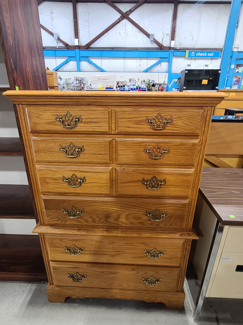 Traditional Golden Oak 5-Drawer Tallboy Chest of Drawers