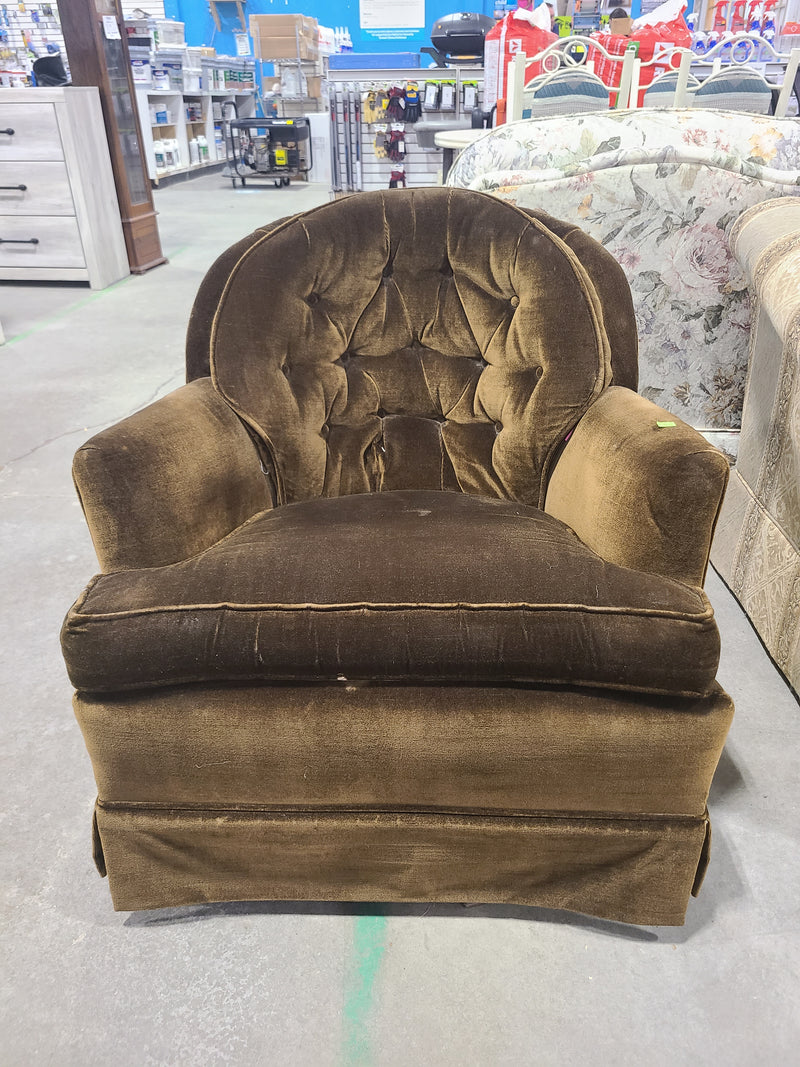 Vintage Tufted Velvet Swivel Rocker Armchair – Olive / Golden Brown