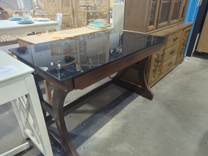 Glass-top Wooden Desk with Drawer