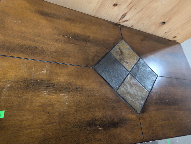 Wooden Large Coffee Table with Tile Detail in Centre with Drawer