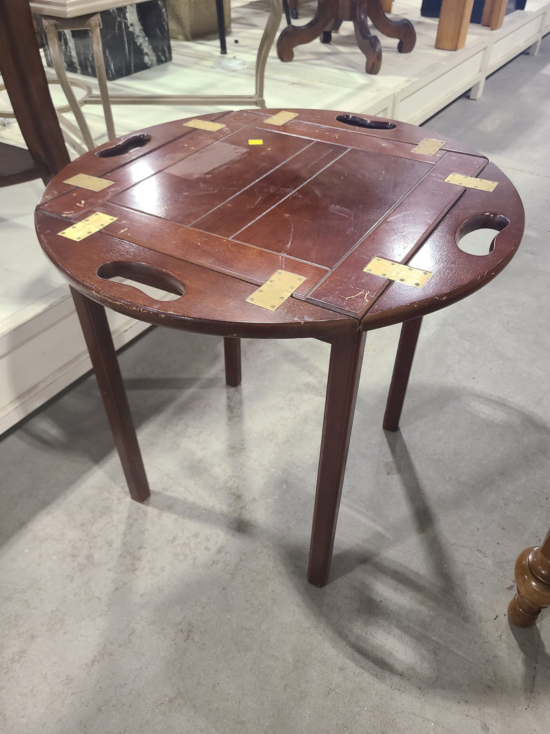 Vintage Butler’s Tray Style Round Side Table with Folding Drop Leaves