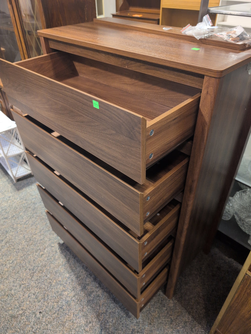 Brown Walnut Dresser with 5 Drawers