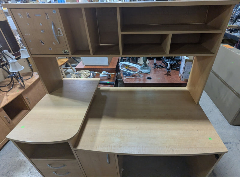 Beige Hutch-Style Computer Desk