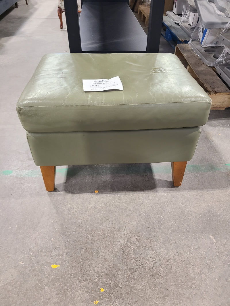 Good Condition Sage Green Faux Leather Small Ottoman