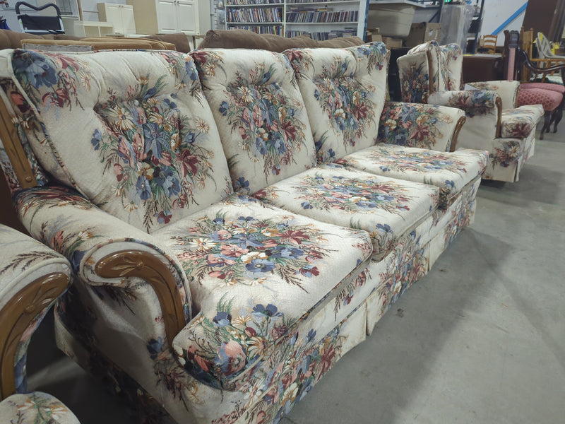 Red and Blue Floral 3-Seater Sofa