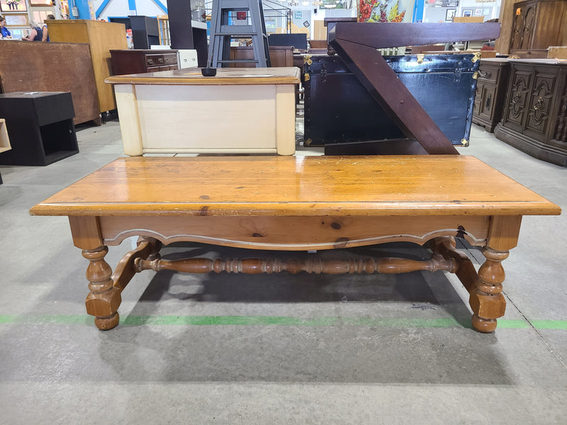 Rustic Knotty Pine Rectangular Coffee Table with Stretcher Base