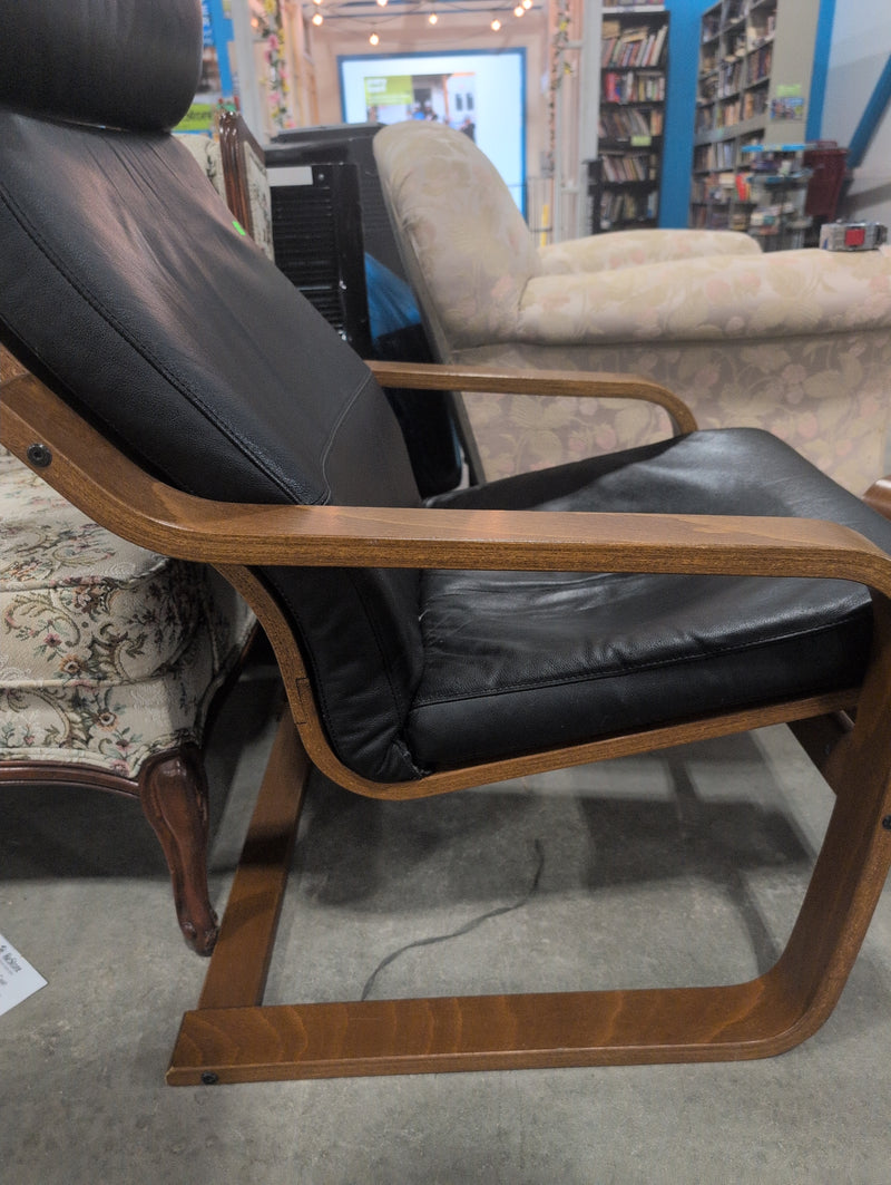 Dark Wood and Leather IKEA Poang Chair with Matching Ottoman