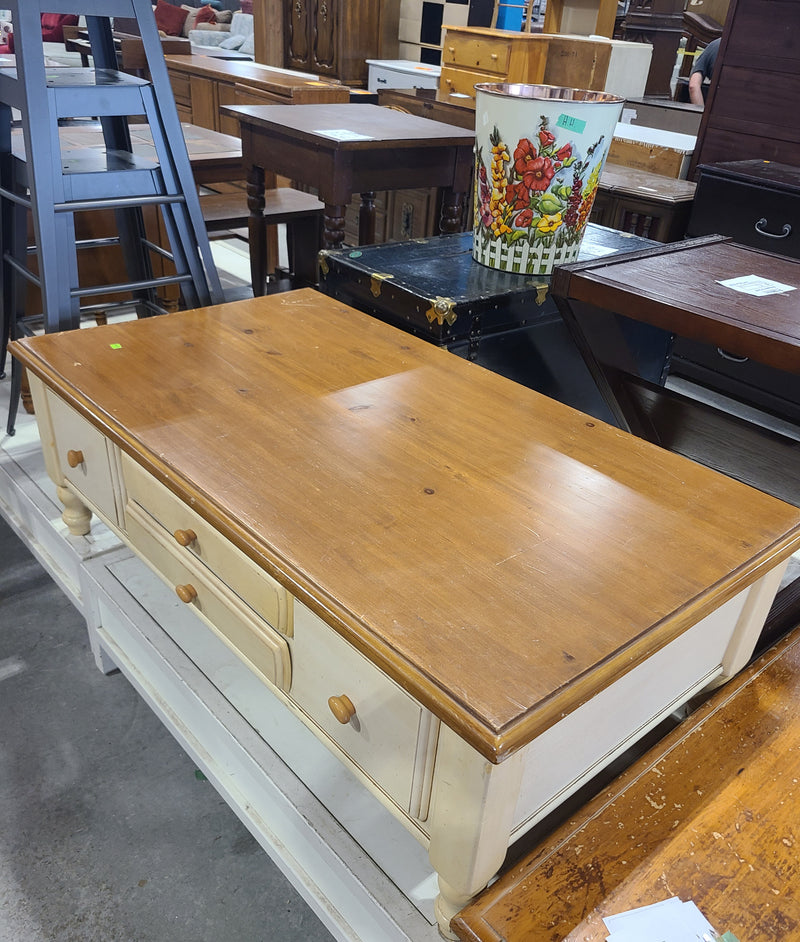 Two-Tone Country Cottage Wooden Coffee Table with Storage Drawers