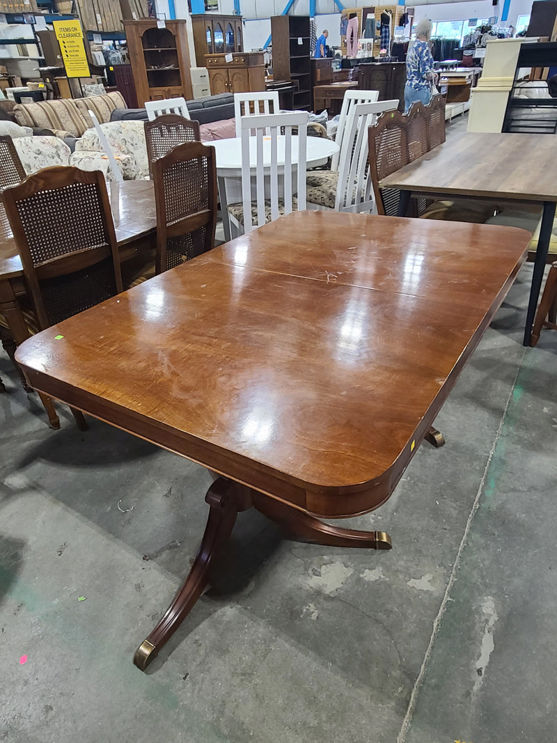 Traditional Double Pedestal Wood Extension Dining Table with Brass Feet
