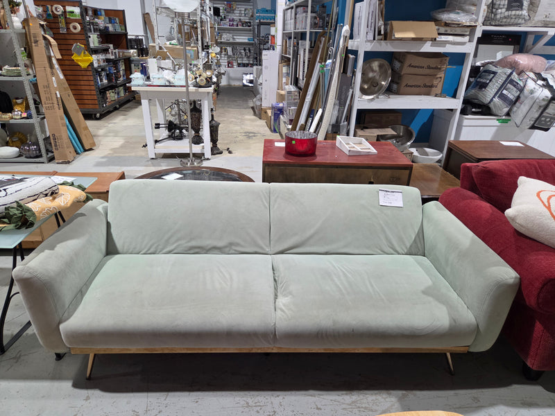 Mid-Century Modern Sage Green Velvet Sofa