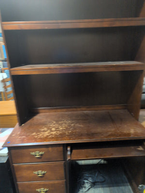 Wooden Office Desk with Shelving, Drawers, and a Pullout Shelf