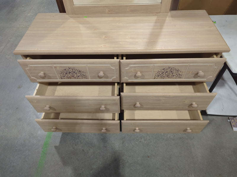 Light Wood Double Dresser with Floral Stencil Design