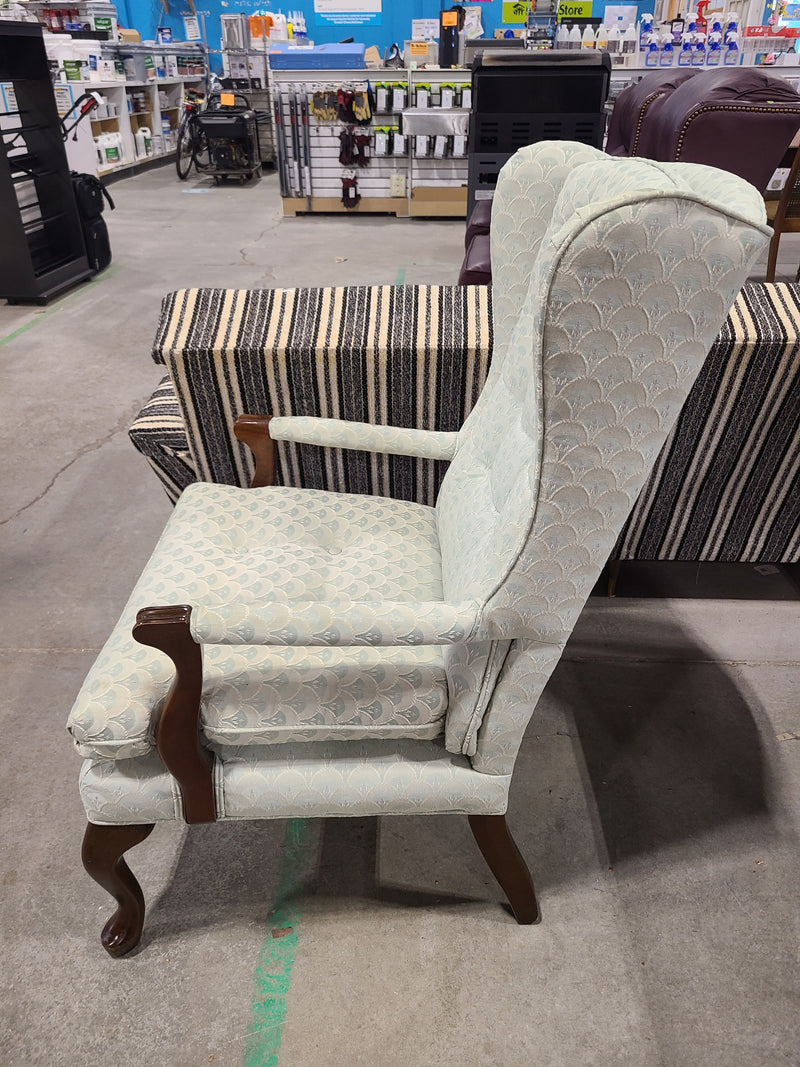 Vintage Light Blue Jacquard Tufted Wingback Armchair