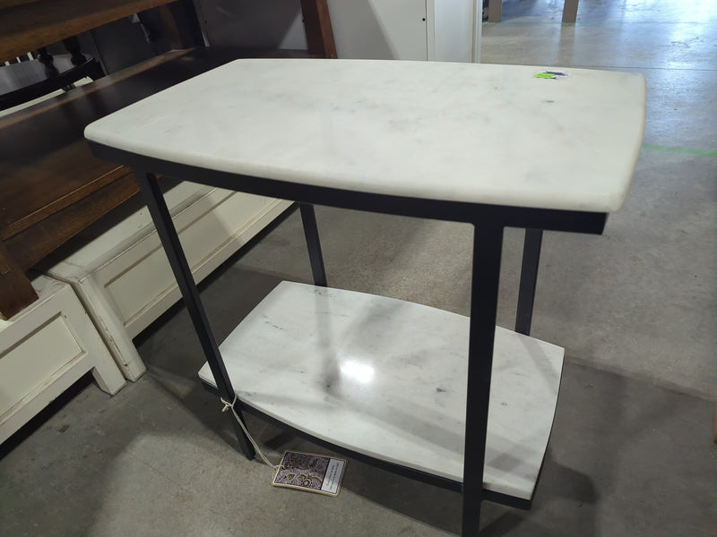 White Marble Side Table with Black Metal Frame