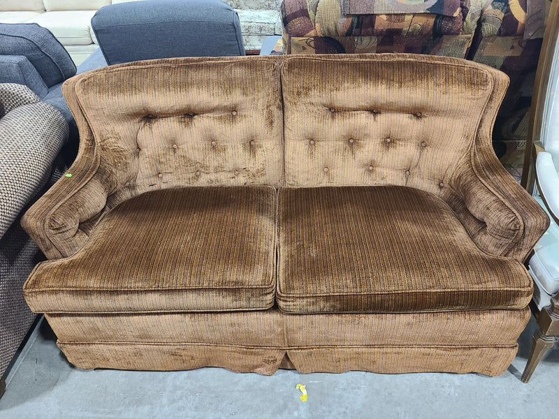 Vintage Tufted Brown Velour Skirted Loveseat