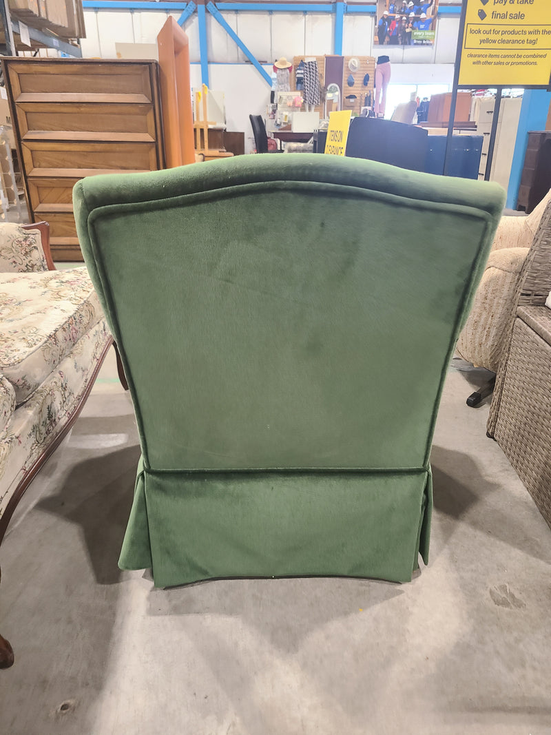 Vintage Small Sage Green Velvet Armchair with Skirt Base