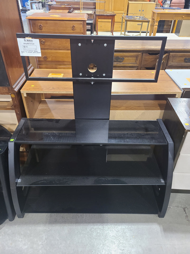 Modern Black 3-Tier Glass TV Stand with Integrated Mount Frame