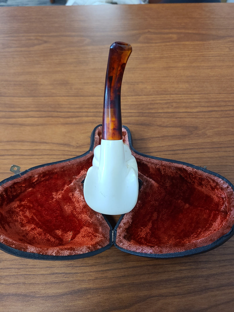 Vintage Hand-Carved Meerschaum Tobacco Pipe – Sultan/Sultanate Bust with Case