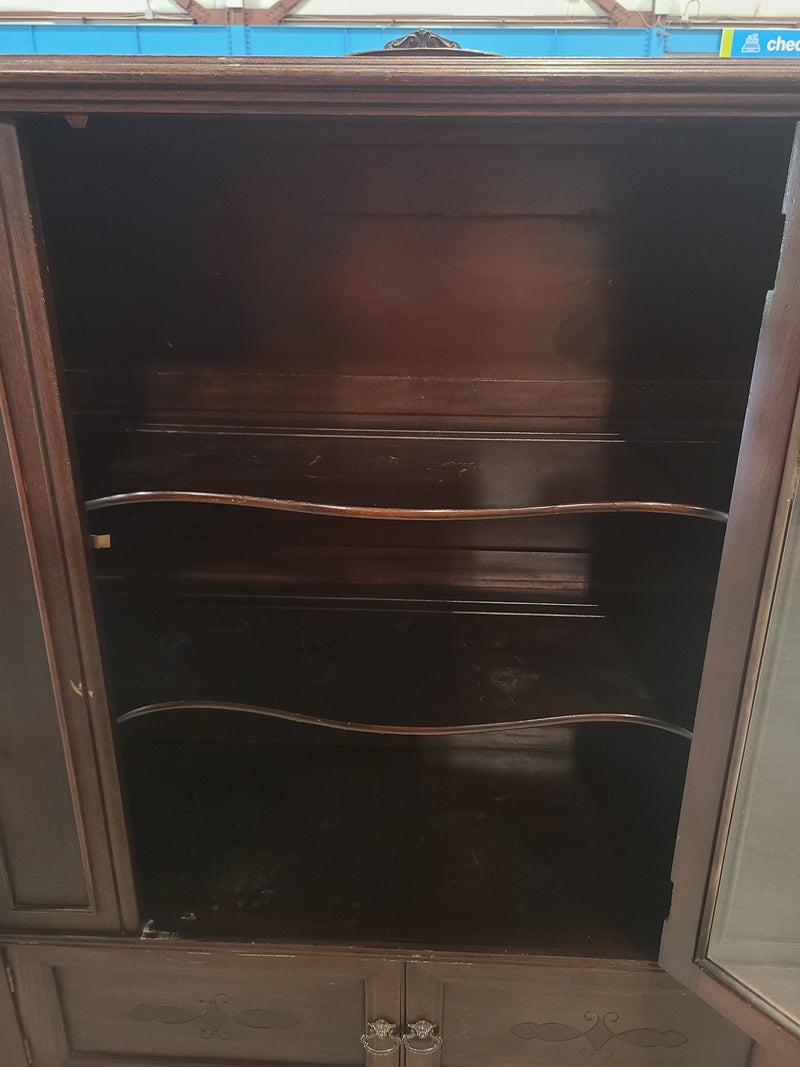 Vintage Dark Wood Display Cabinet & Curio Hutch