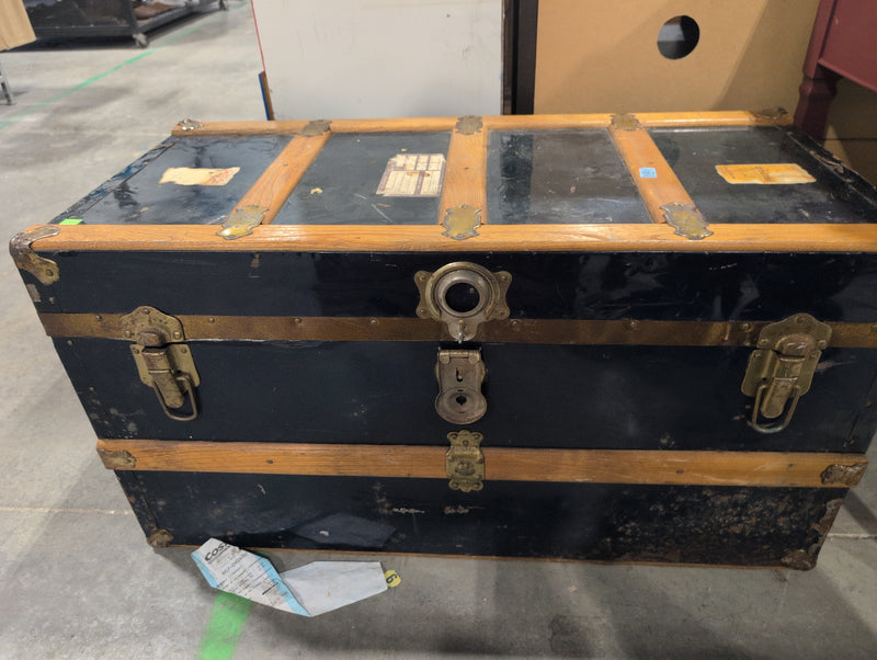 Blue and Brown Storage Chest with Red-Patterned Interior