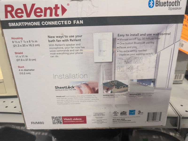 ReVent Bluetooth Smartphone Connected Bathroom Fan