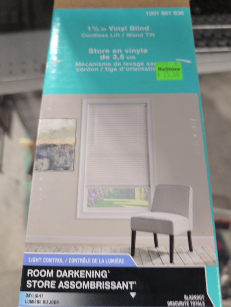 Cordless Lift 1.375 Inch Vinyl Blind, White