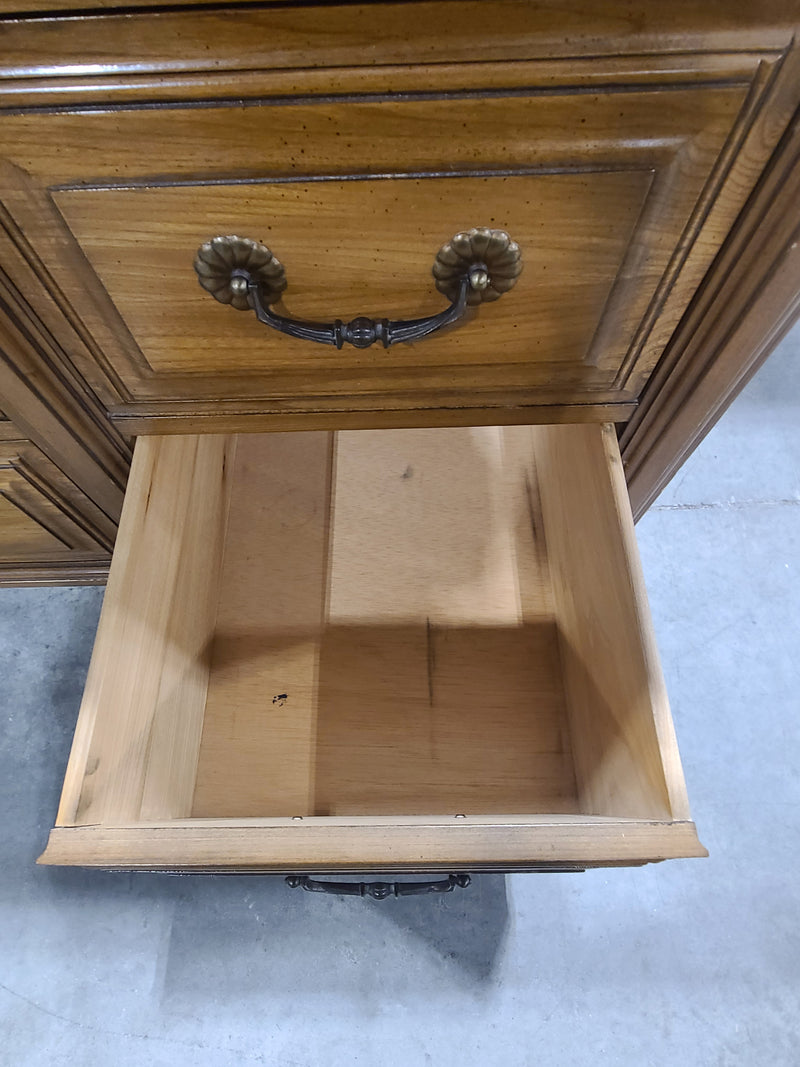 Elegant Vintage-Style Long Dresser with Intricate Trim
