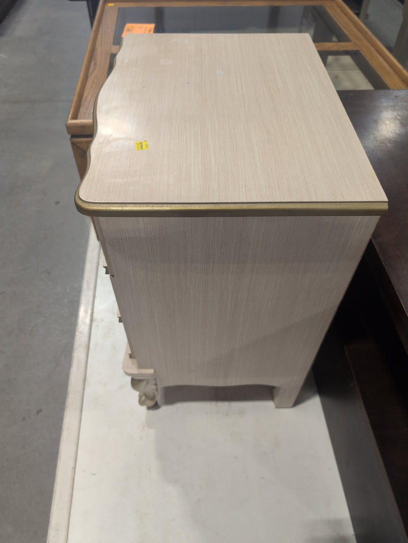 Beige,Gold, and White Nightstand with 2 Drawers and Ornate Details