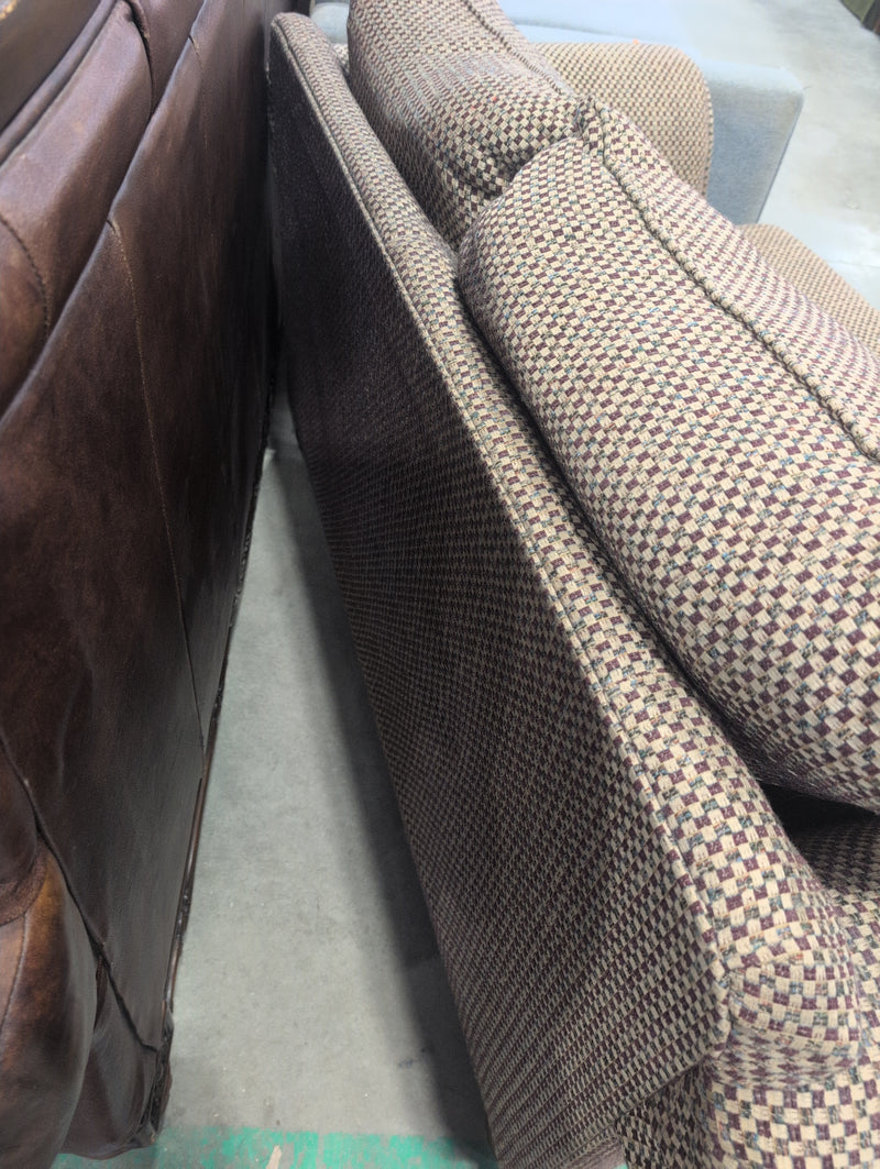 Beige, Red, and Green Rectangular Patterned Loveseat