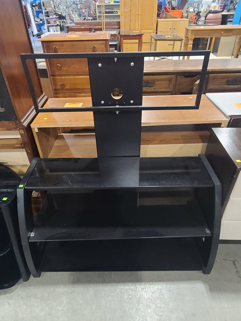 Modern Black 3-Tier Glass TV Stand with Integrated Mount Frame