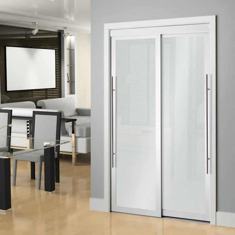 Lounge 1-Lite White Framed Frosted Glass Bypass Closet Doors (72" x 80")