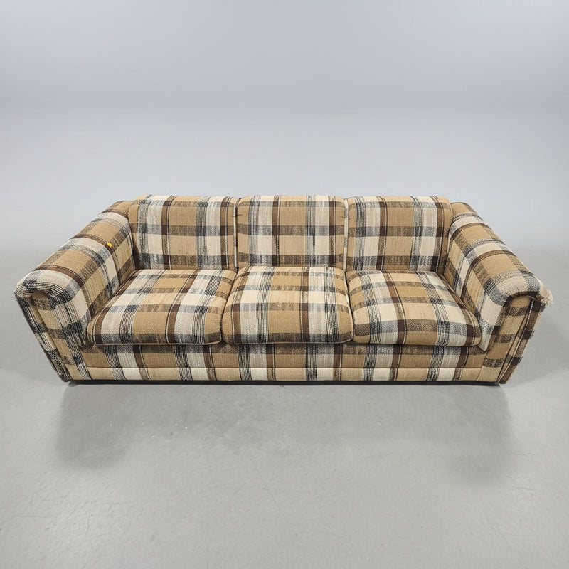 Retro Earth-Tone Plaid 3-Seater Couch