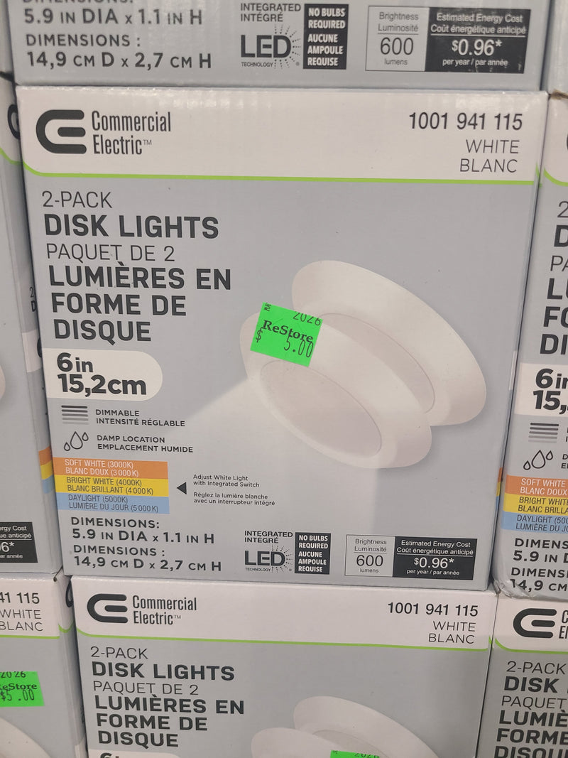 New Electric 6-inch Integrated LED Recessed Disk Lights in White