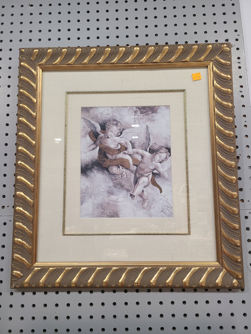 Framed Renaissance Angels / Cherubs Wall Art – Gold Wave Frame