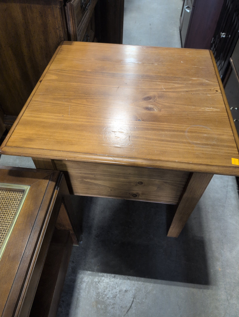 Square Light Brown Side Table with 2 Drawers