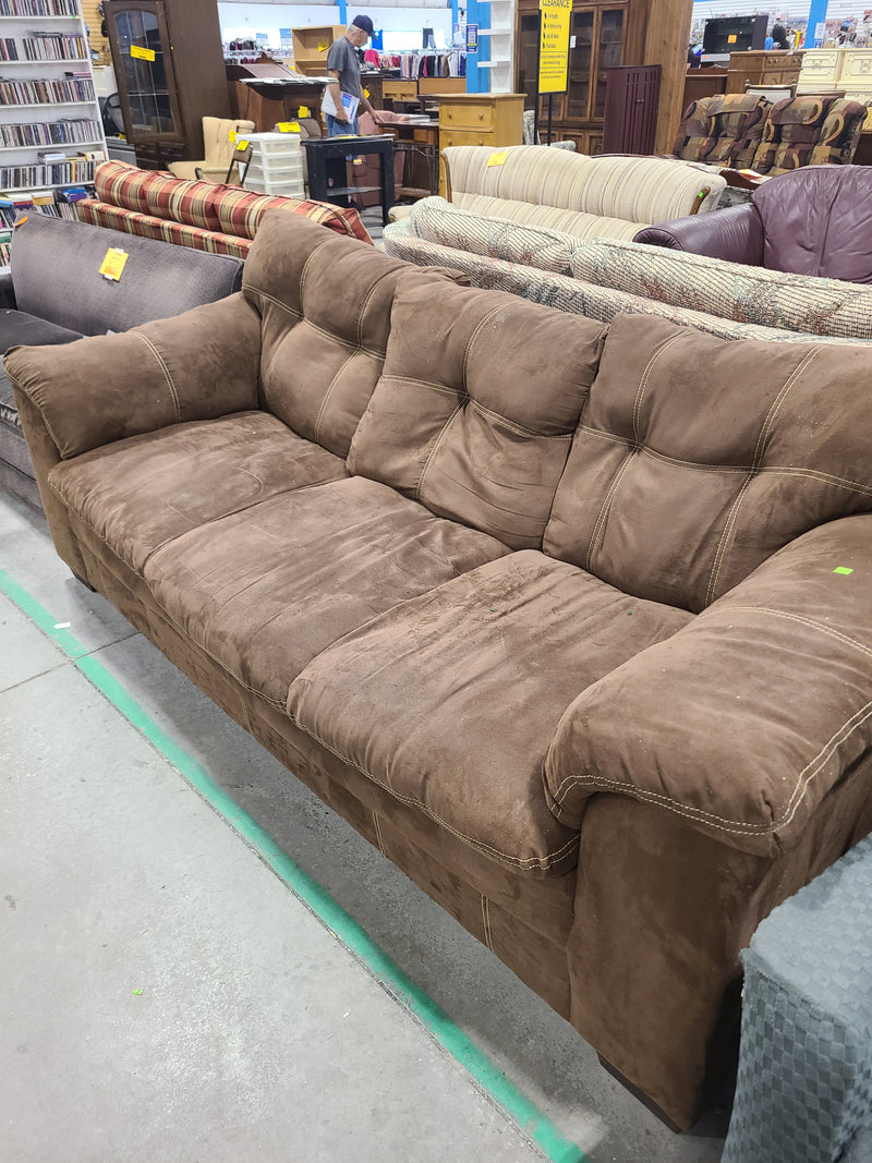Brown Hazelnut Microfiber Plush 3-Cushion Sofa