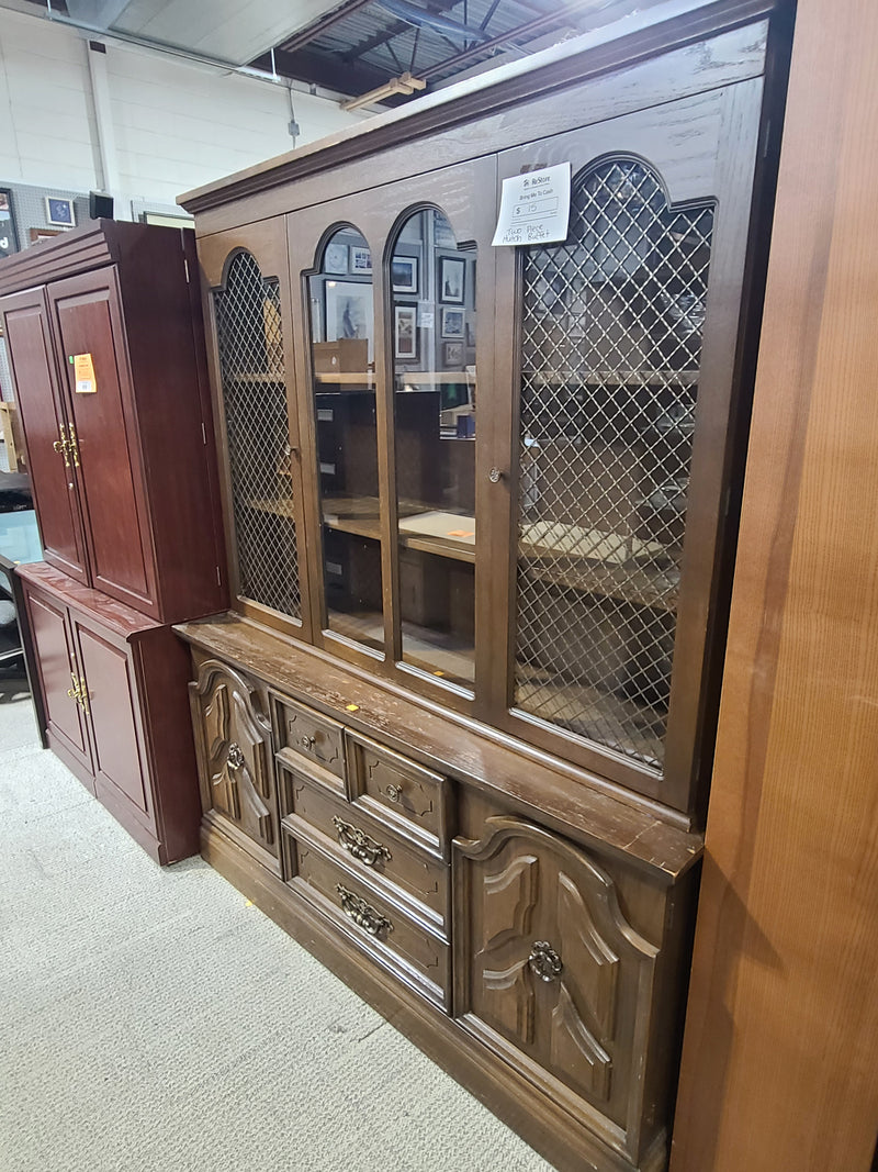 Vintage Two-Piece Wooden Hutch and Buffet Cabinet