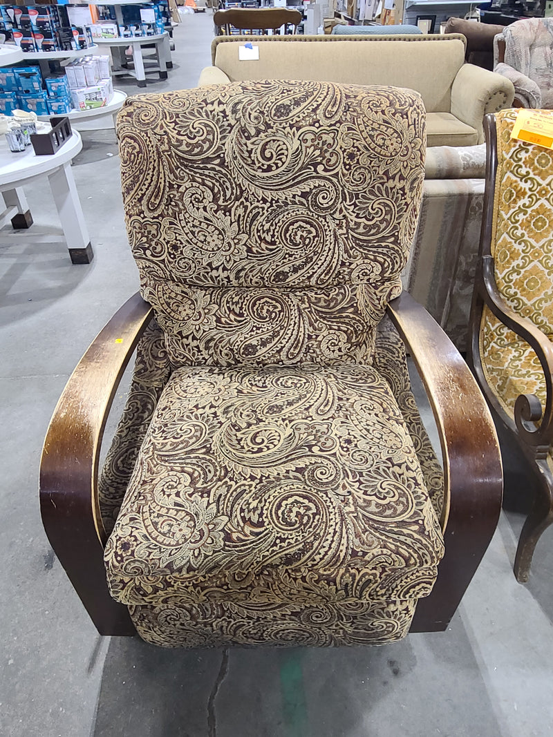 Vintage Paisley Swivel Rocking Recliner with Wooden Arms