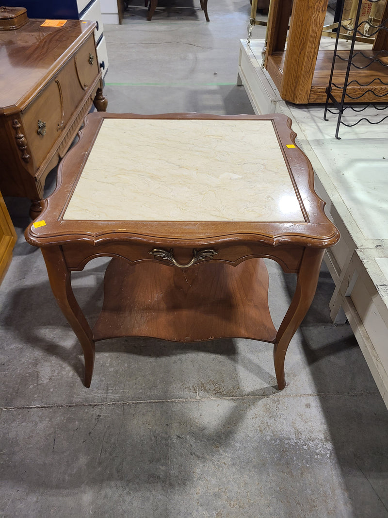 French Provincial Faux-Marble Top Accent End Table